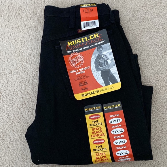 "NWT" Rustler Advantage Regular Fit Jeans Men's 31x32 Black Heavyweight Denim - Picture 1 of 7
